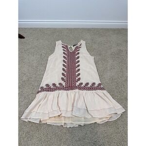 THML Dress Womens Small White Embroidered Sleeveless Ruffle Hem Boho Sundress